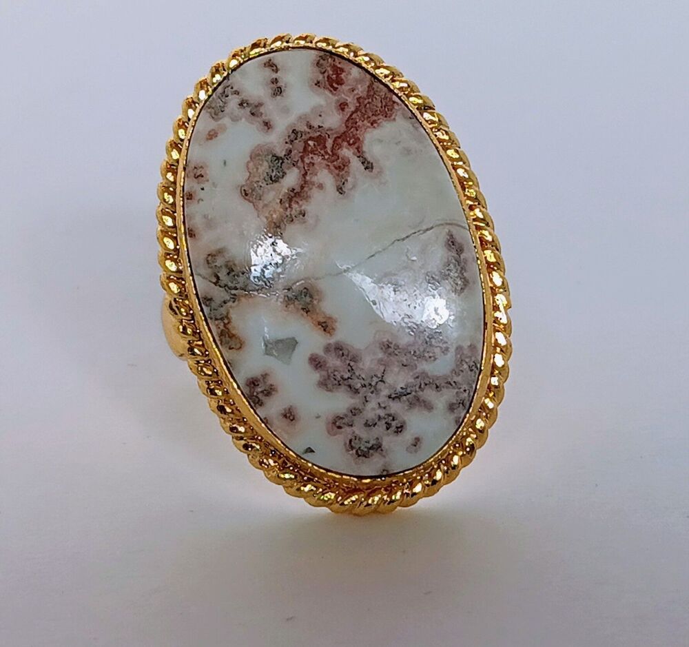 Artisan Dendritic Agate Goldtone Mixed Metals Statement Ring Size 5.5